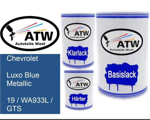 Chevrolet, Luxo Blue Metallic, 19 / WA933L / GTS: 500ml Lackdose + 500ml Klarlack + 250ml Härter - Set, von ATW Autoteile West.